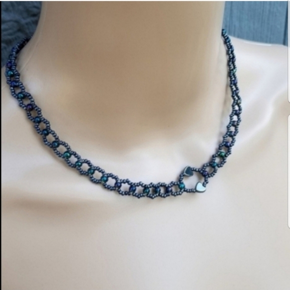 VINTAGE CARNIVAL GLASS SEED BEAD COLLAR NECKLACE - Picture 4 of 5